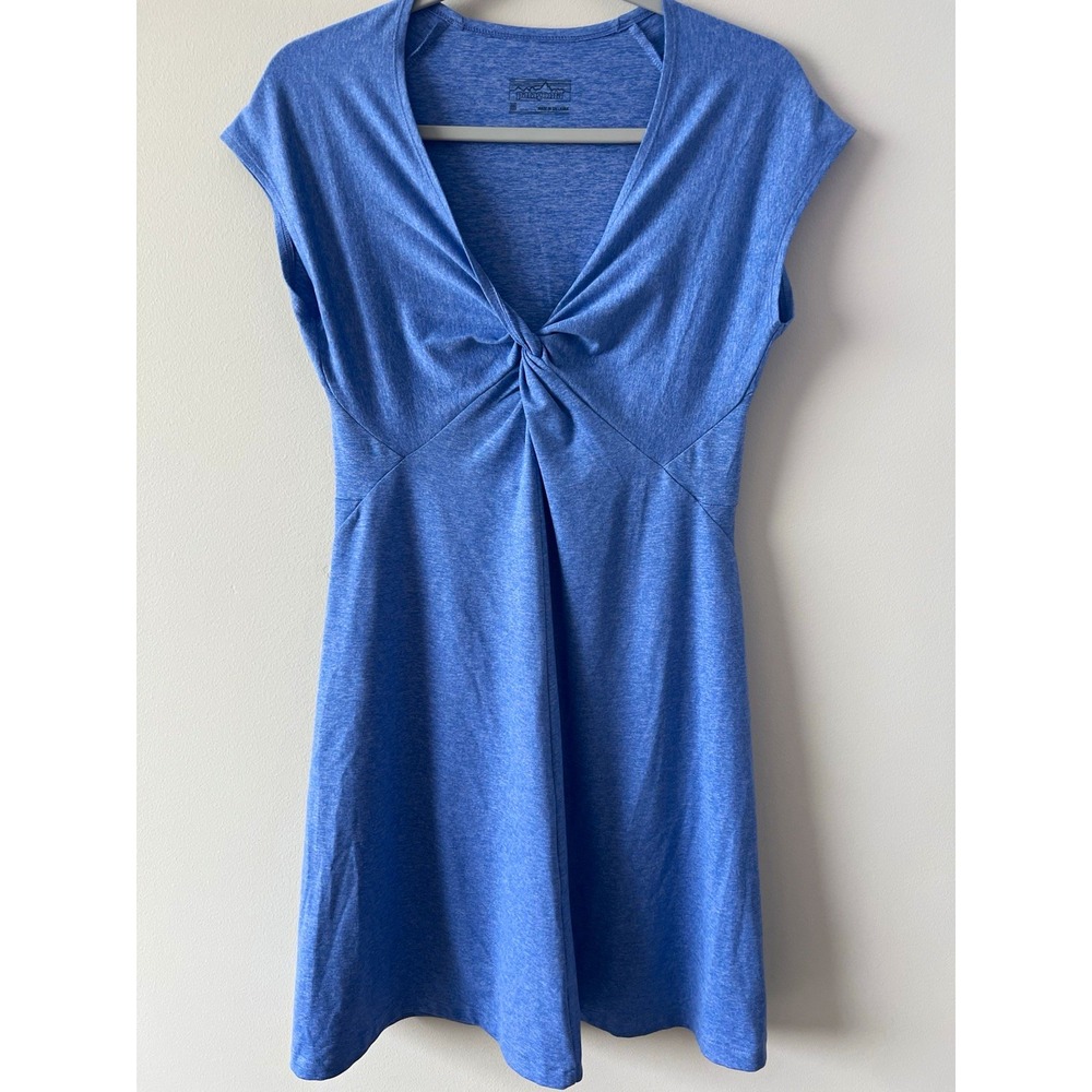 Patagonia dress Women Blue Knit V Neck Short Sleeve Pullover A-Line Athletic